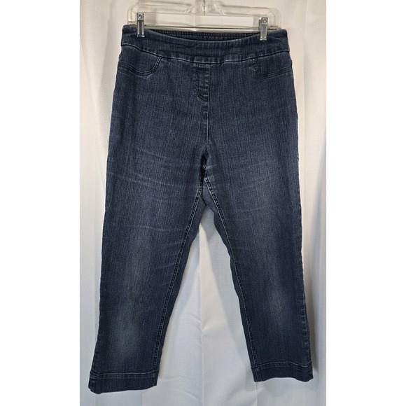 Soft Surroundings Blue Denim Capri Jeans Womens Medium Stretch Elastic Waistband - Picture 1 of 16